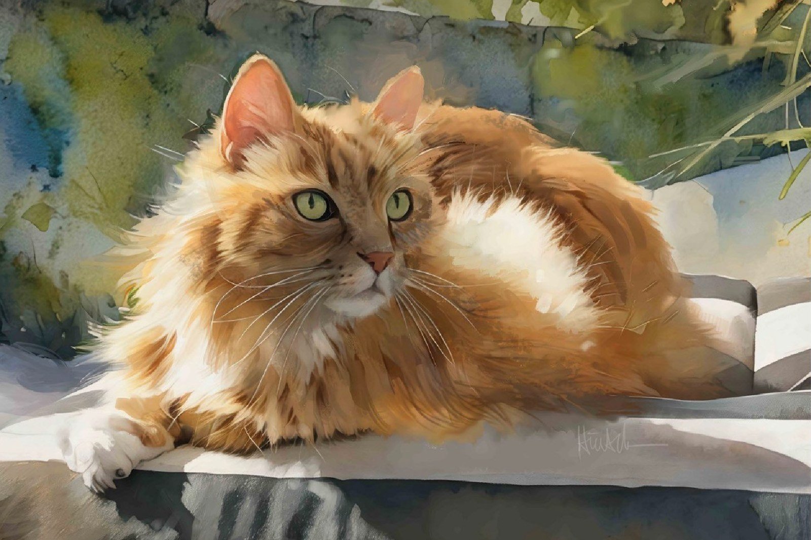 Garfield, watercolor portrait of an orange cat by William Dean Hinsch