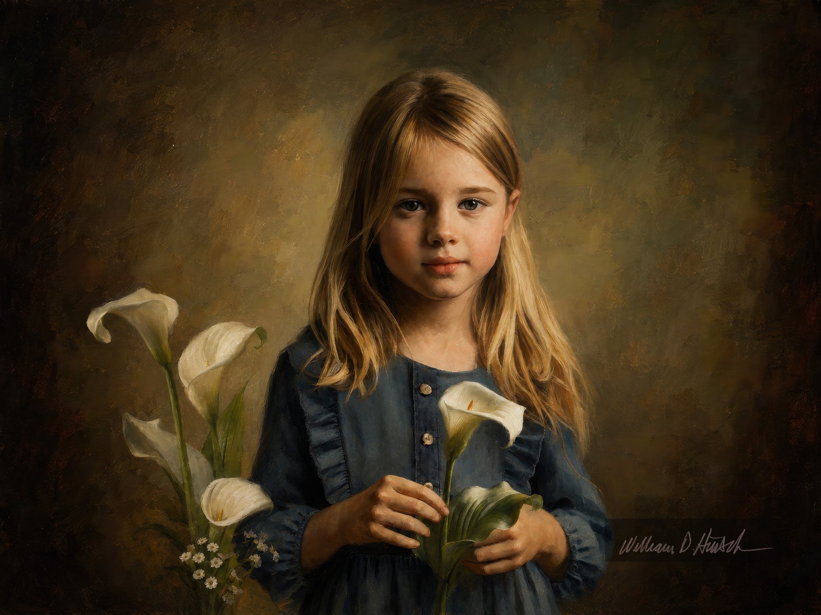 Gwendolyne, portrait of a young girl with calla lilies by William Dean Hinsch