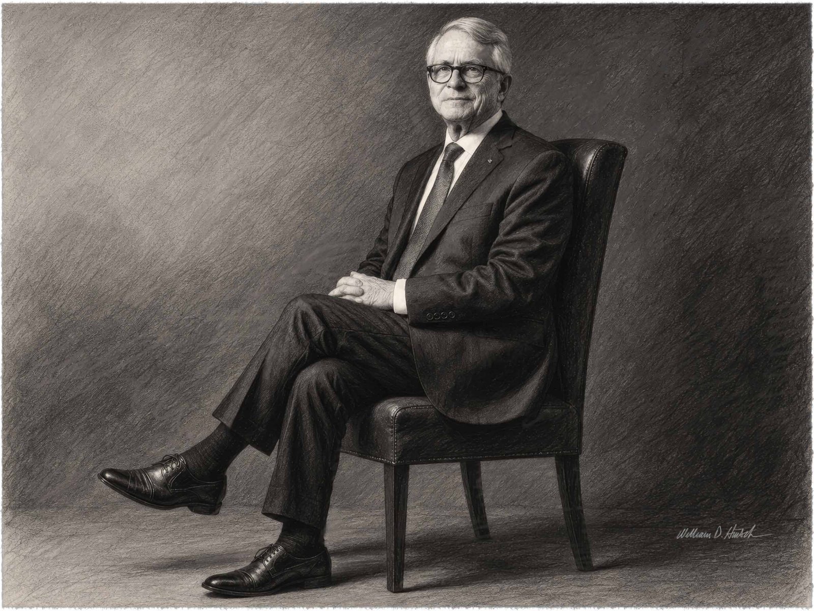 Full-length charcoal portrait study of Ohio Governor Mike DeWine by William Dean Hinsch