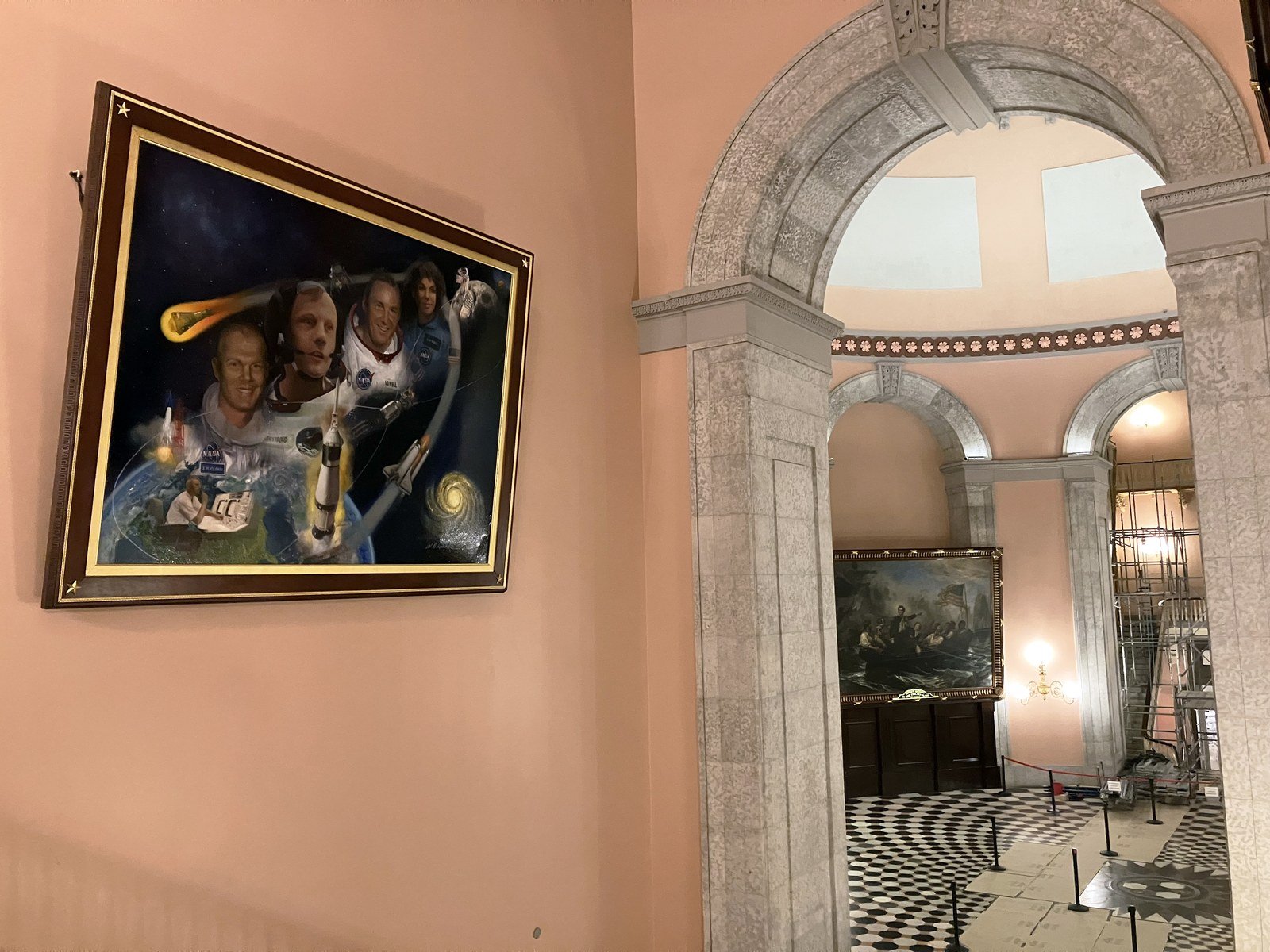 Ohioans in Space, framed and permanently installed on the wall of the Ohio Statehouse Rotunda
